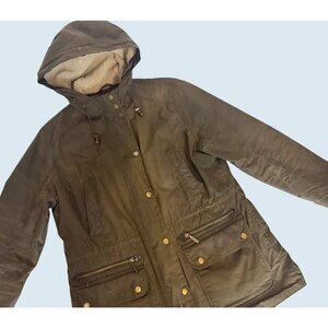 BARBOUR Kelsall Wax Coated Army Green Parka Jacket Coat Size 10